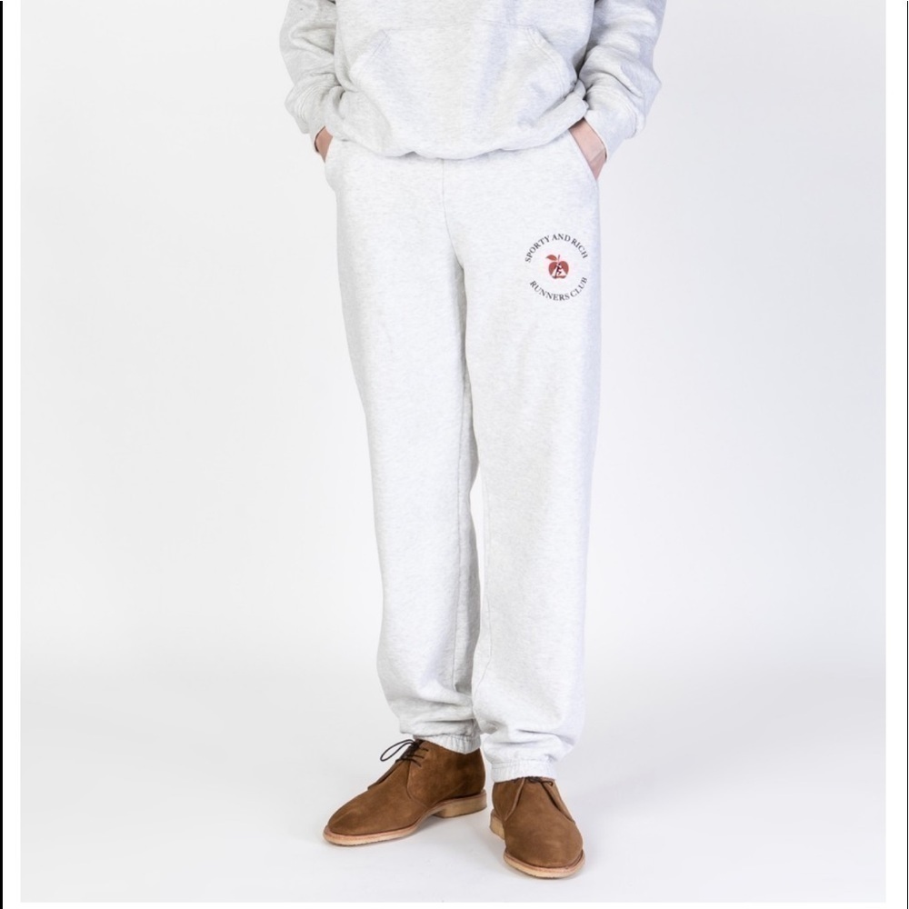 SPORTY AND RICH Big Apple Cotton Track Trousers In Grey